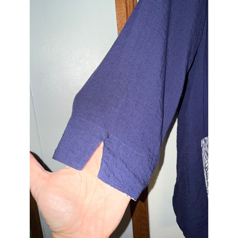 Ali Miles Blue Abstract Polka Dot Button Front Blouse Sz Lg Petite - Picture 5 of 12
